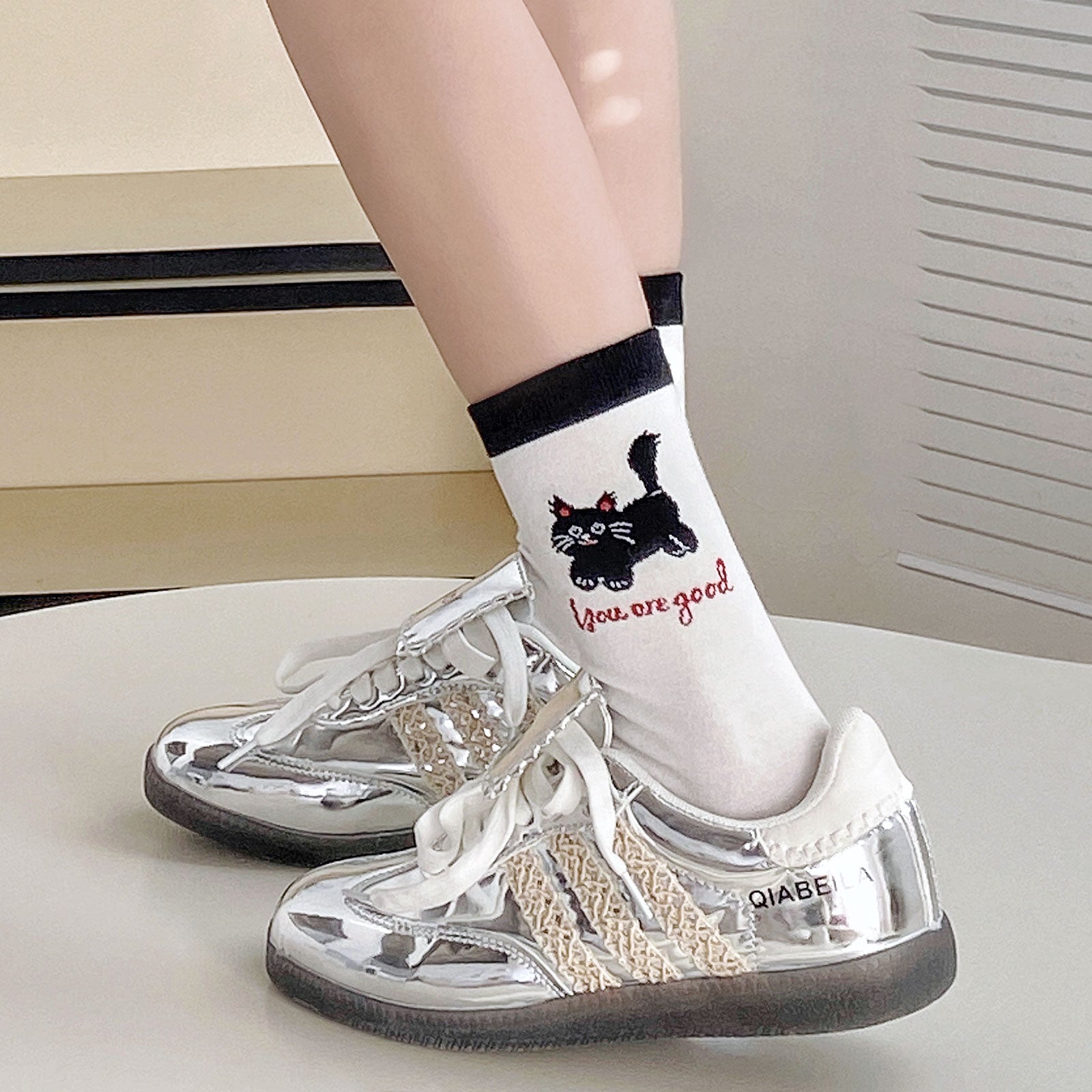 Crew  5 Pairs  Black and White Cat