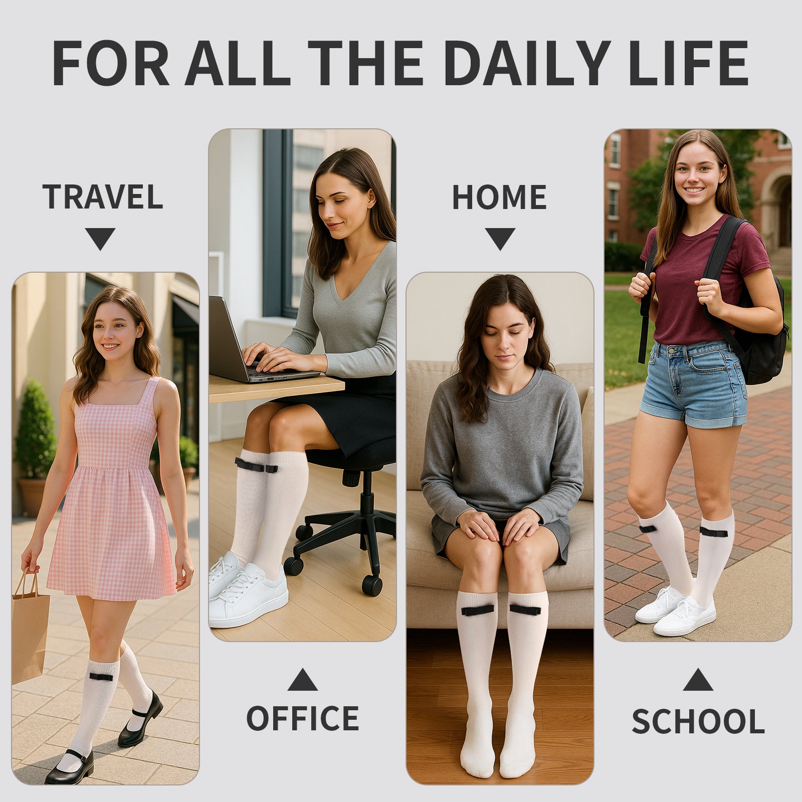 Knee High  3 Pairs  Bow White