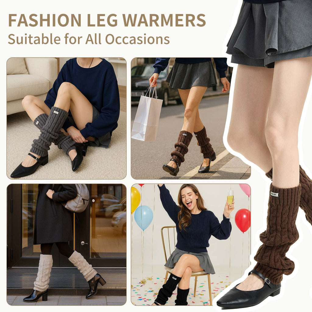 Cable Leg Warmers White&Brown