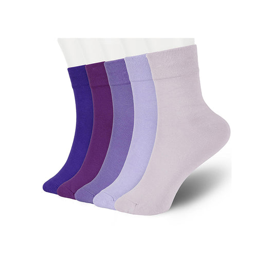 FGZ Women Thin Cotton Socks 5 Pairs，Purple  (5-9) (9-11)