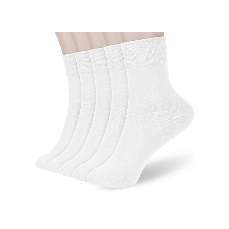FGZ Women Thin Cotton Socks 5 Pairs，White  (5-9) (9-11)