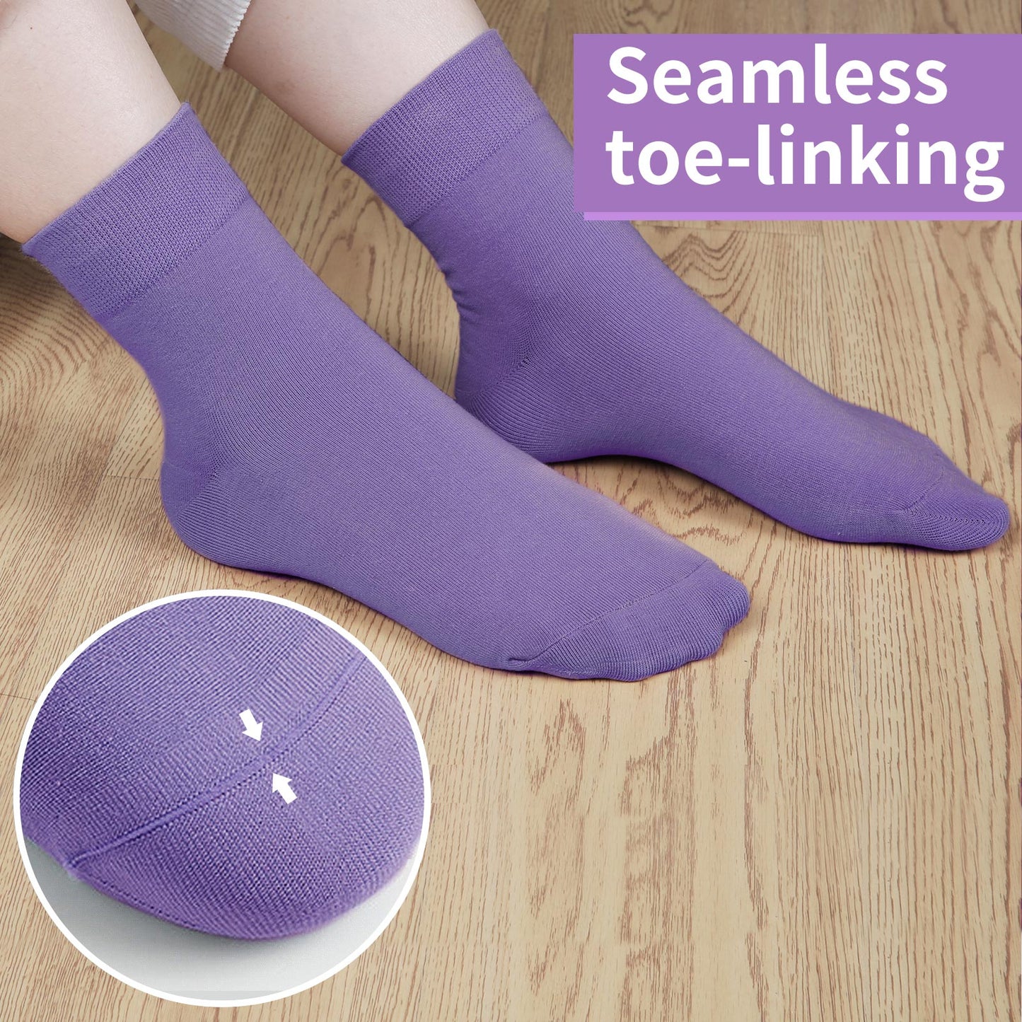 FGZ Women Thin Cotton Socks 5 Pairs，Purple  (5-9) (9-11)