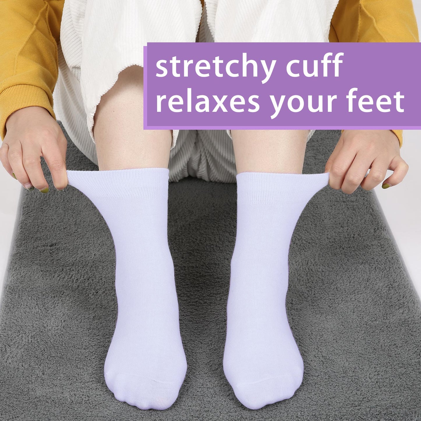 FGZ Women Thin Cotton Socks 5 Pairs，Purple  (5-9) (9-11)
