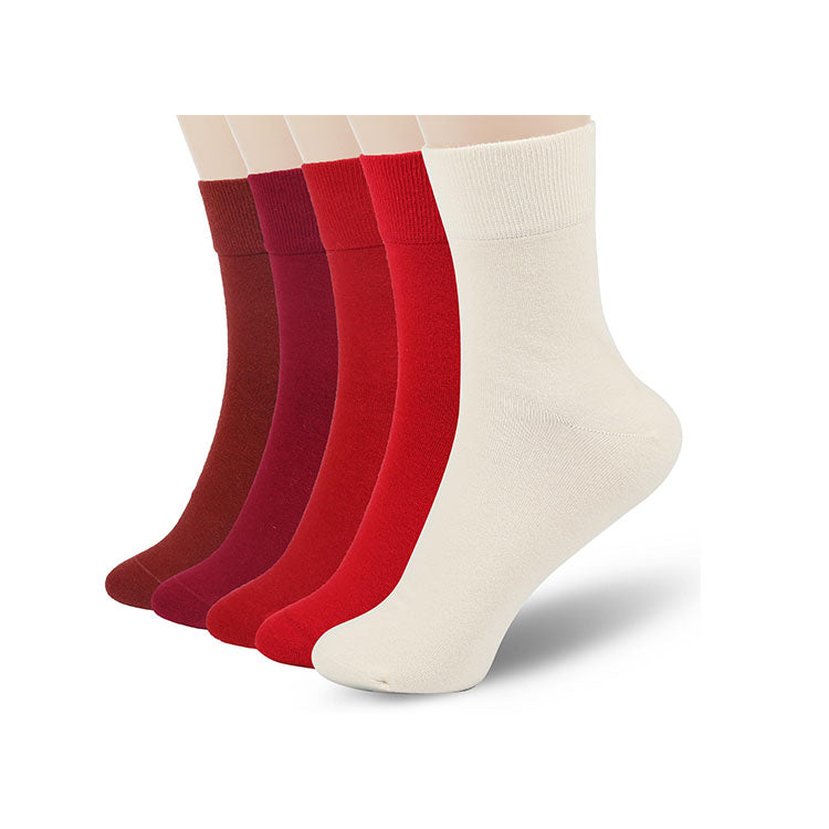FGZ Women Thin Cotton Socks 5 Pairs，Red (5-9) (9-11)